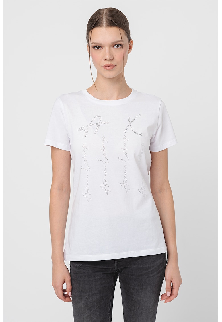 Памучна тениска с декоративни камъни ARMANI EXCHANGE