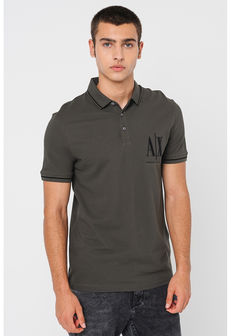 Тениска от памучно пике с яка ARMANI EXCHANGE