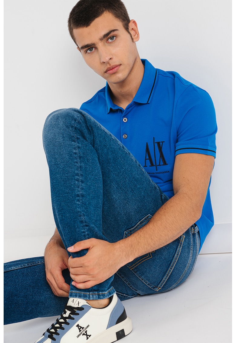 Тениска от памучно пике с яка ARMANI EXCHANGE