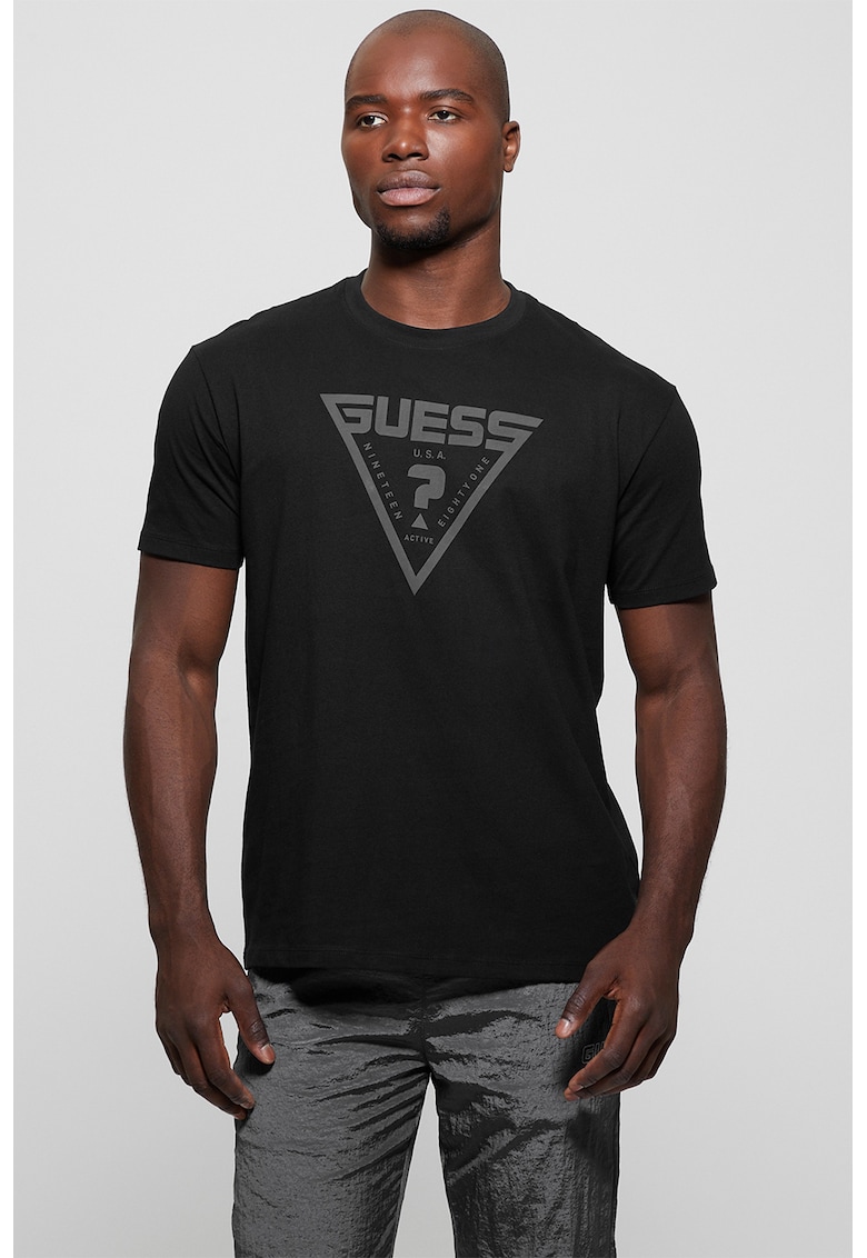 Памучна фитнес тениска с овално деколте GUESS