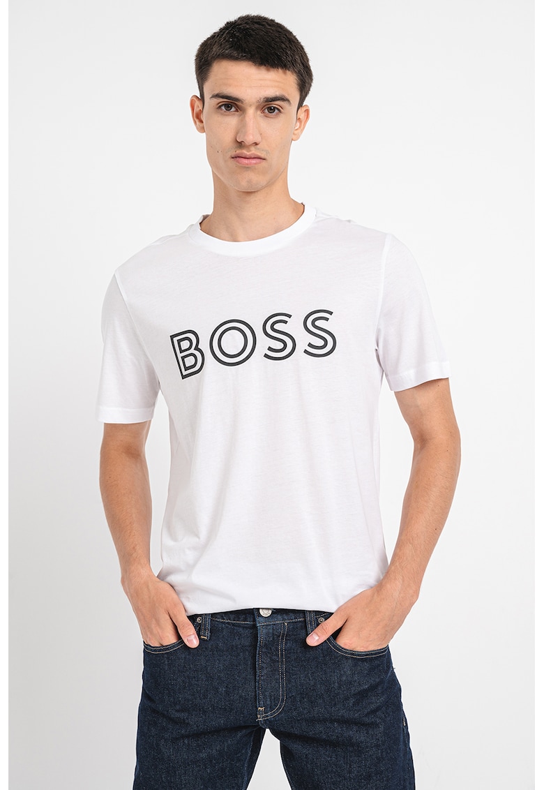 Тениска с овално деколте с лого BOSS