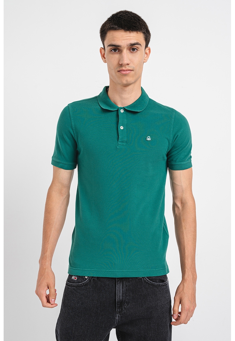 Тениска с памук и яка United Colors of Benetton
