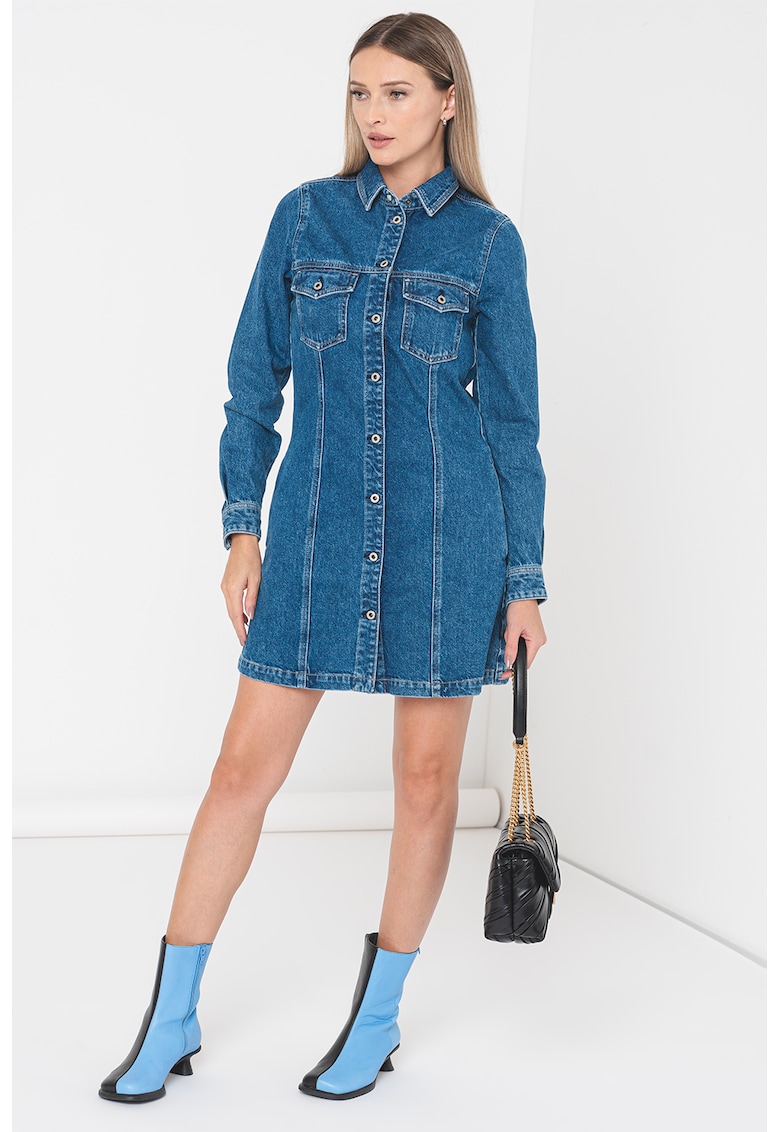 Pepe Jeans London - Рокля от деним с дълги ръкави Red Bull Racing by Pepe Jeans London