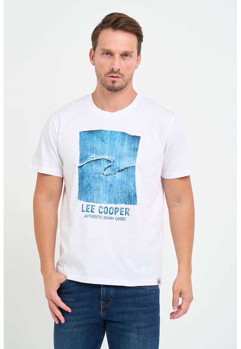 Мъжка тениска с графичен принт и лого -  бяла Lee Cooper