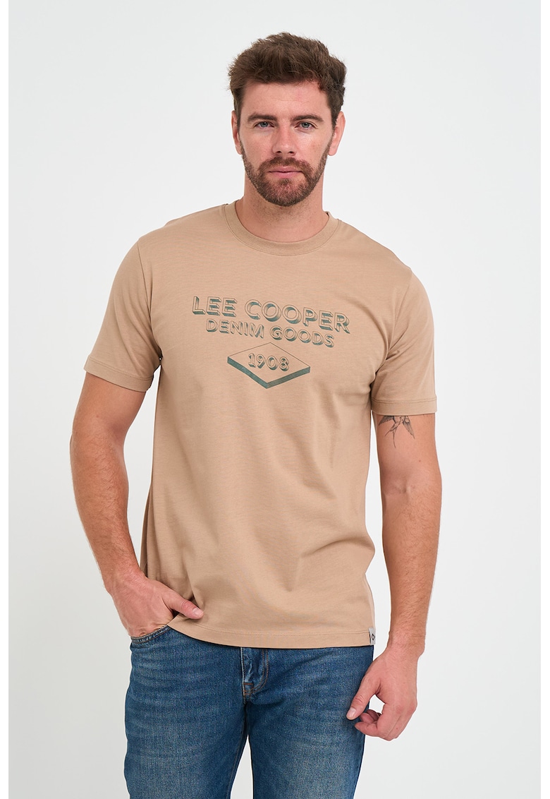 Памучна тениска с овално деколте и лого Lee Cooper