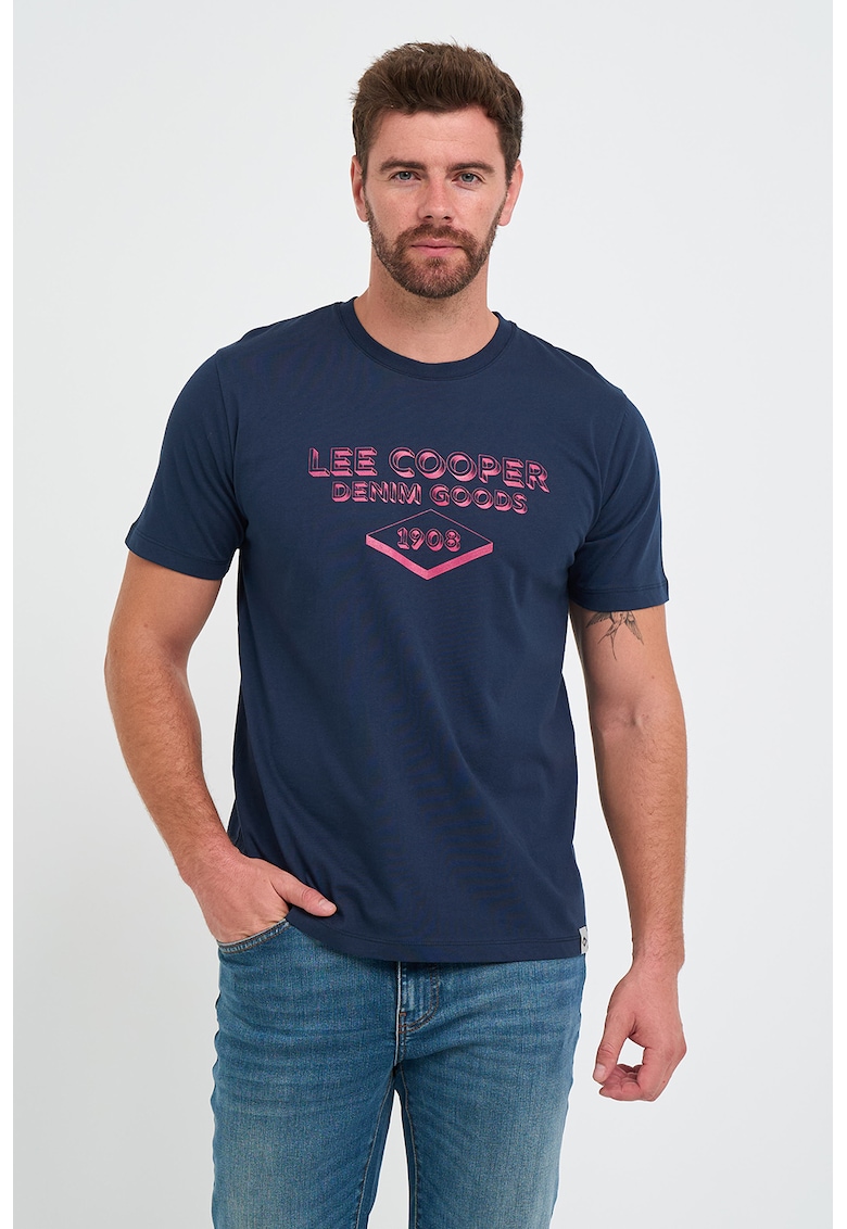 Памучна тениска с овално деколте и лого Lee Cooper