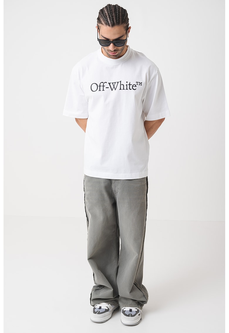 Свободна памучна тениска с лого OFF-WHITE
