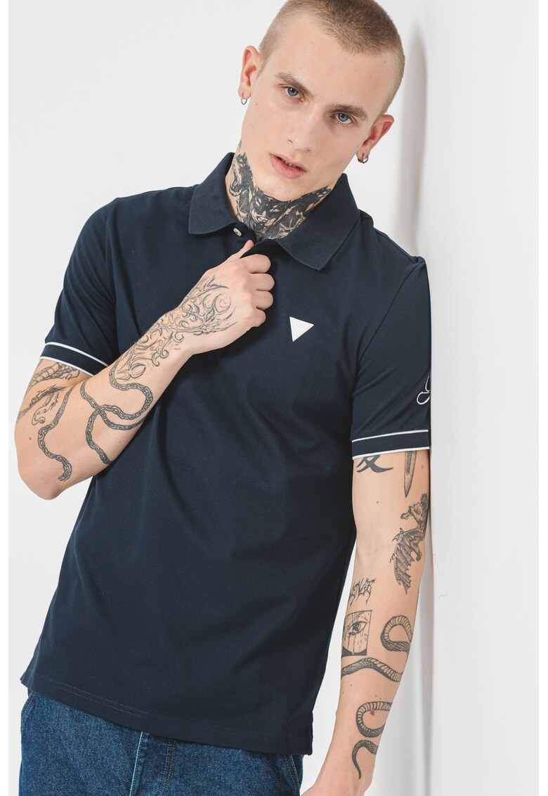 Слим тениска от пике с яка GUESS