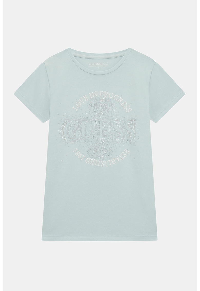 Тениска с лого и декоративни камъни GUESS KIDS