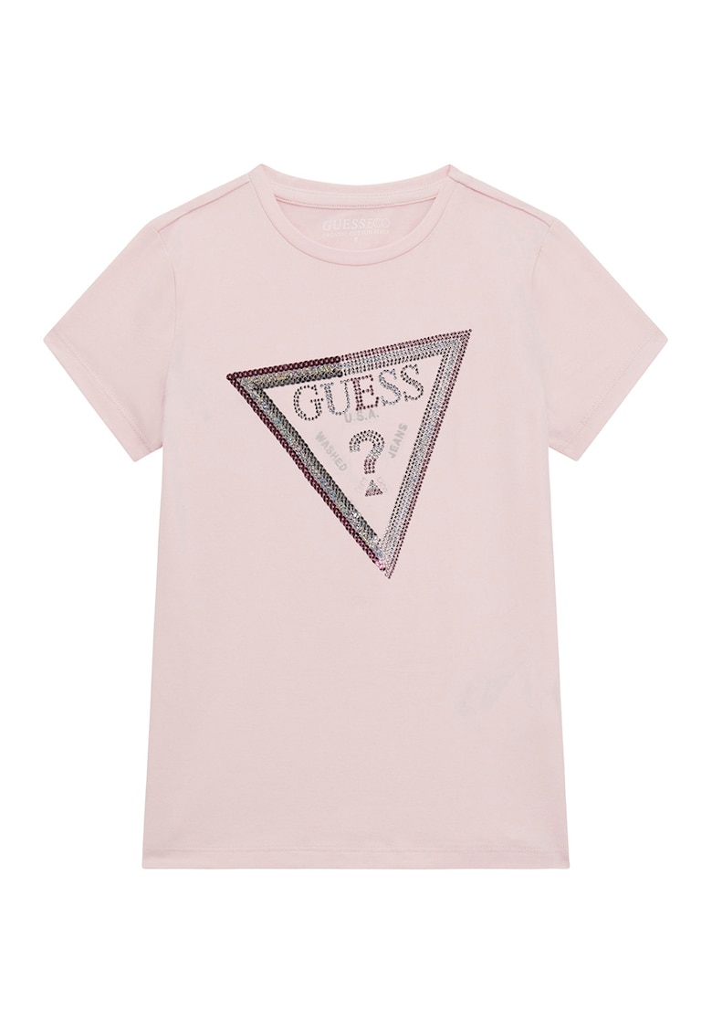 Тениска с памук с лого от пайети GUESS KIDS