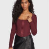 Guess Блуза W3RP18 KB9E2 Бордо Slim Fit за Жени цена