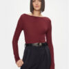 Tommy Hilfiger Блуза Slim Soft Tencel Boat-Nk Top Ls WW0WW39788 Бордо Slim Fit за Жени цена