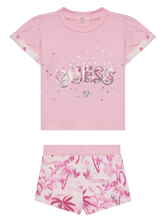 Guess Комплект тишърт и панталонки A5GG13 K6YW4 Розов Regular Fit за Момичета цена