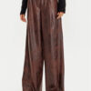 Haveone Панталони от имитация на кожа PVI-M062 Кафяв Wide Leg за Жени цена