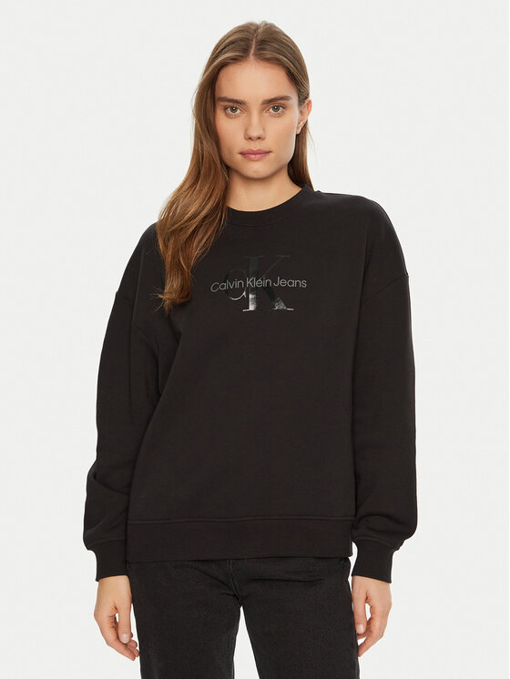 Calvin Klein Jeans Суитшърт Glossy Monologo J20J224724 Черен Regular Fit за Жени цена