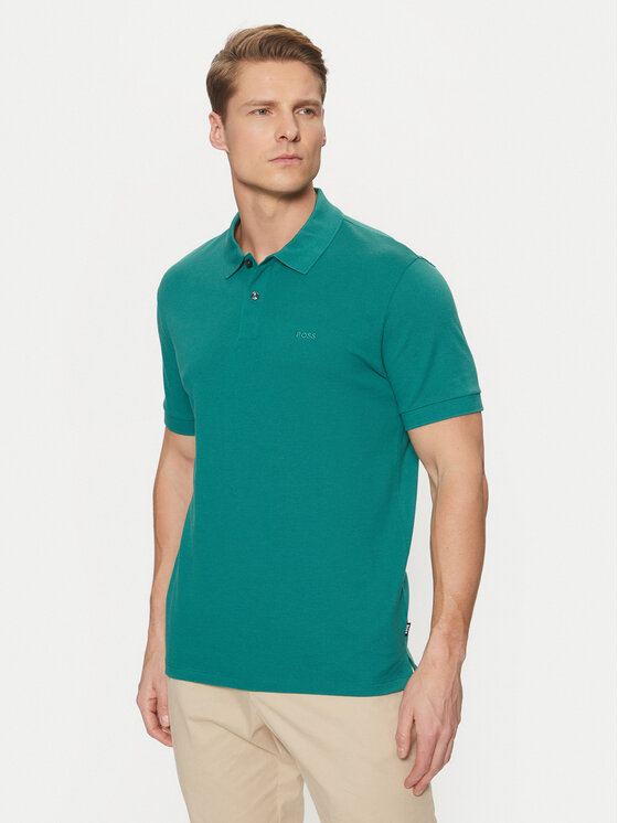 BOSS Тениска с яка и копчета Pallas 50468362 Зелен Regular Fit за Мъже цена
