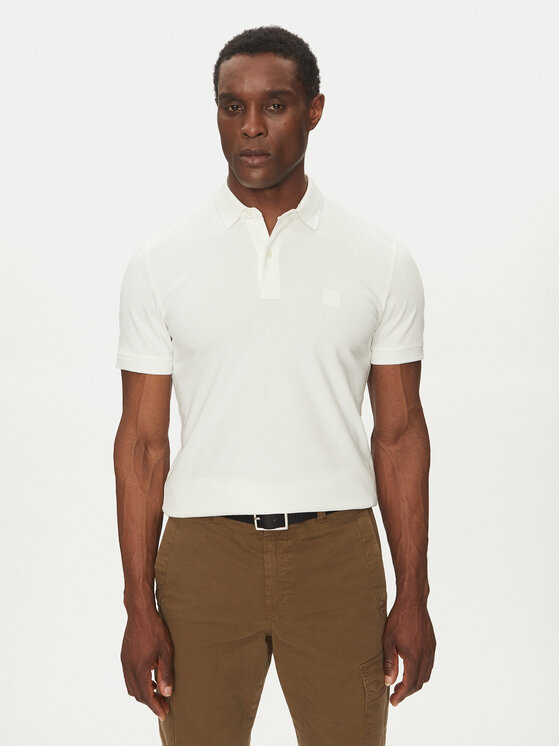 BOSS Тениска с яка и копчета Passertip 50507699 Бежов Slim Fit за Мъже цена