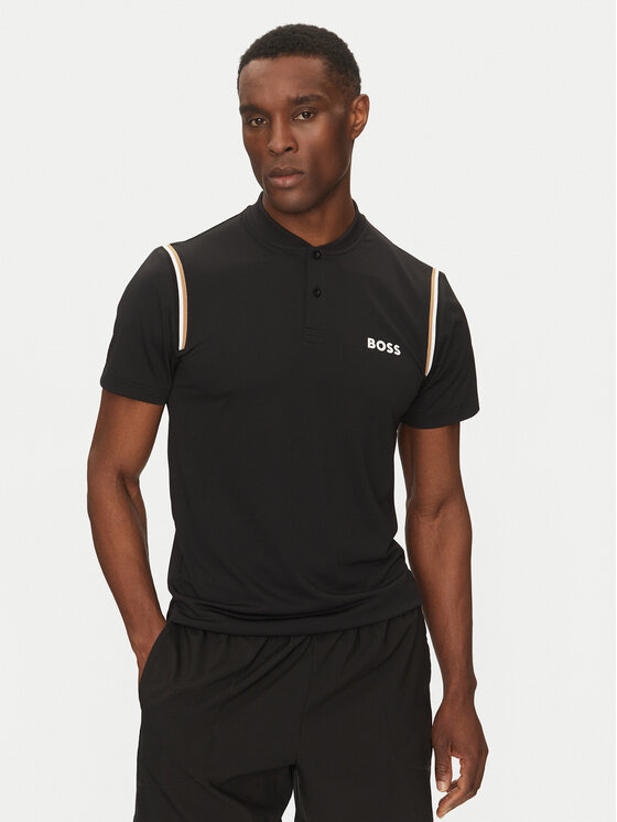 BOSS Тениска с яка и копчета Pariq 50534347 Черен Slim Fit за Мъже цена