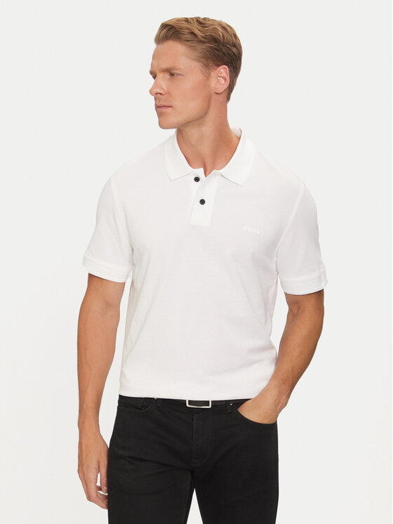 Boss Тениска с яка и копчета Prime 50507813 Бял Regular Fit за Мъже цена