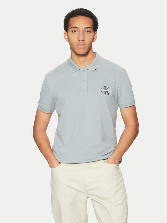 Calvin Klein Jeans Тениска с яка и копчета Monologo J30J325664 Син Regular Fit за Мъже цена