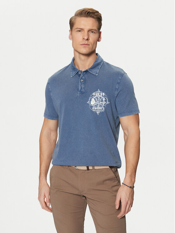 Guess Тениска с яка и копчета M5RP10 KCMY0 Тъмносин Regular Fit за Мъже цена