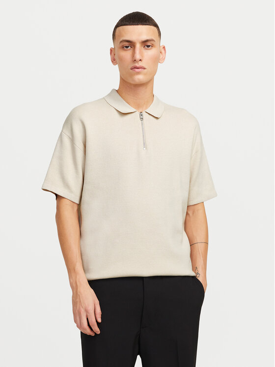 Jack&Jones Тениска с яка и копчета Troy 12269617 Бежов Relaxed Fit за Мъже цена