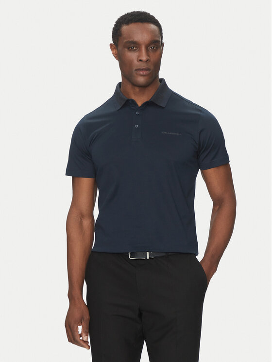 KARL LAGERFELD Тениска с яка и копчета 745001 552200 Тъмносин Slim Fit за Мъже цена
