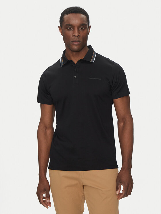 KARL LAGERFELD Тениска с яка и копчета 745002 552200 Черен Slim Fit за Мъже цена
