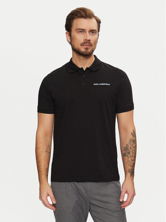 KARL LAGERFELD Тениска с яка и копчета 745094 551225 Черен Regular Fit за Мъже цена