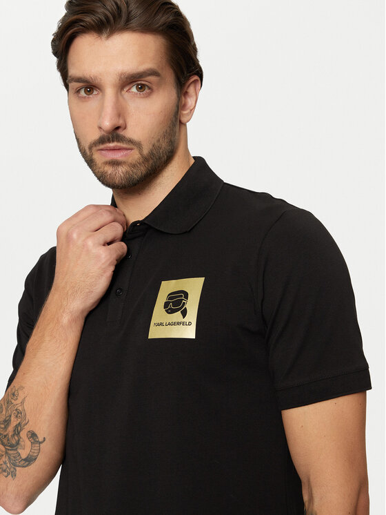KARL LAGERFELD Тениска с яка и копчета 745460 551235 Черен Regular Fit за Мъже цена