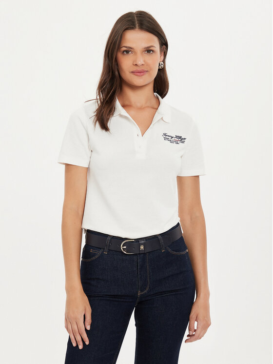 Тениска с яка и копчета Tommy Hilfiger за Жени цена