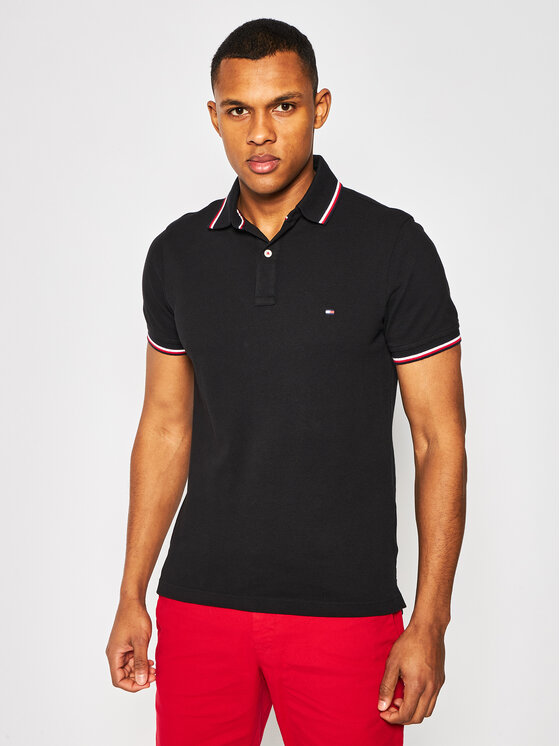 Tommy Hilfiger Тениска с яка и копчета MW0MW13080 Черен Slim Fit цвят на ниска цена