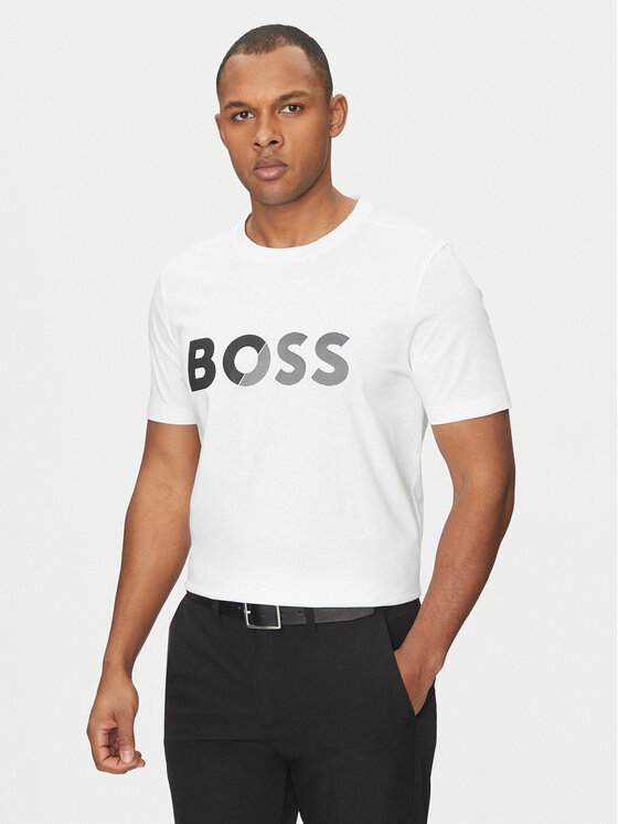 BOSS Тишърт Tape Logo 50530990 Бял Regular Fit за Мъже цена