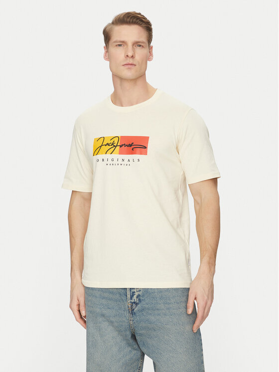 Jack&Jones Тишърт Frederiksberg 12278266 Екрю Regular Fit за Мъже цена