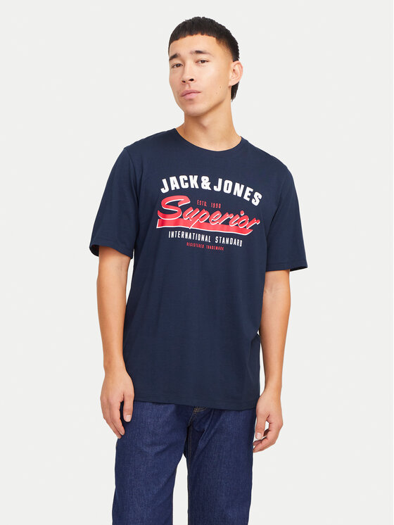 Jack&Jones Тишърт Logo 12268267 Тъмносин Standard Fit за Мъже цена