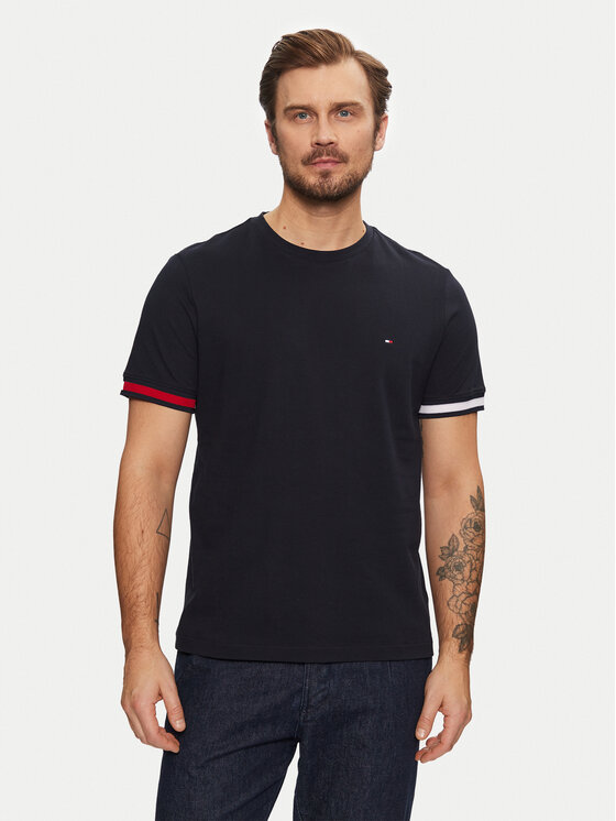 Tommy Hilfiger Тишърт Global Stripe MW0MW38078 Тъмносин Regular Fit за Мъже цена