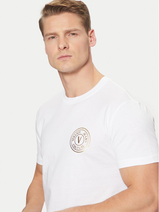 Versace Jeans Couture Тишърт 78GAHT00 Бял Regular Fit за Мъже цена