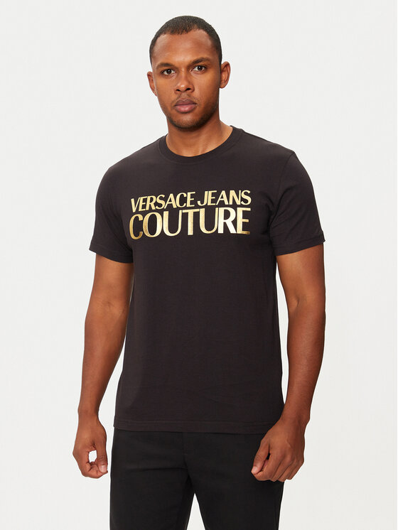 Versace Jeans Couture Тишърт 77GAHT05 Черен Regular Fit за Мъже цена