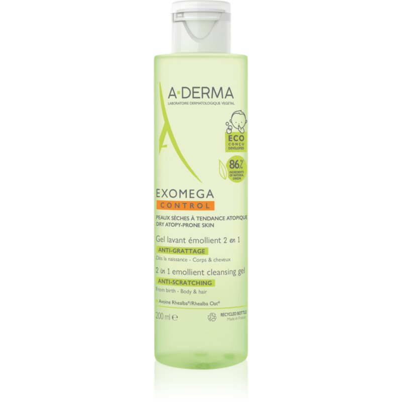 A-Derma Exomega Control 2 in 1 emollient cleansing gel душ гел за суха към атопична кожа 200 мл.