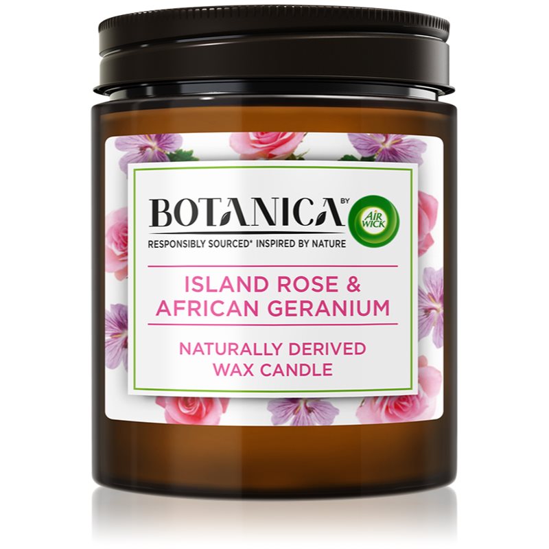 Air Wick Botanica Island Rose & African Geranium ароматна свещ  с аромат на рози 205 гр.