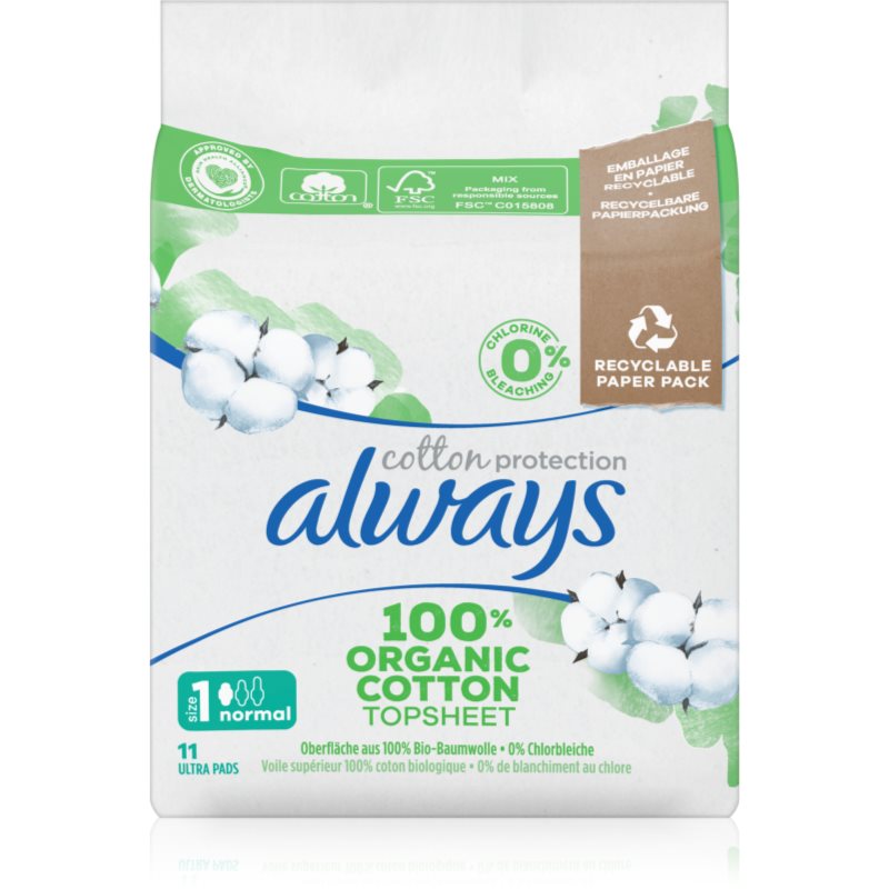 Always Cotton Protection Normal санитарни кърпи без парфюм 11 бр. на ниска цена