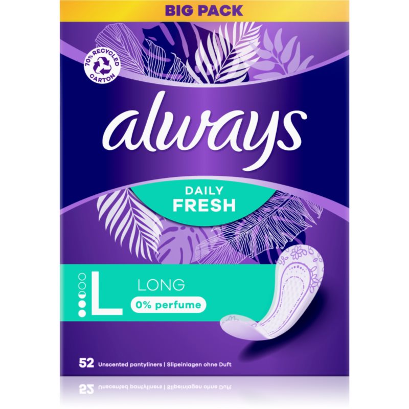 Always Daily Fresh Long дамски превръзки без парфюм 52 бр.