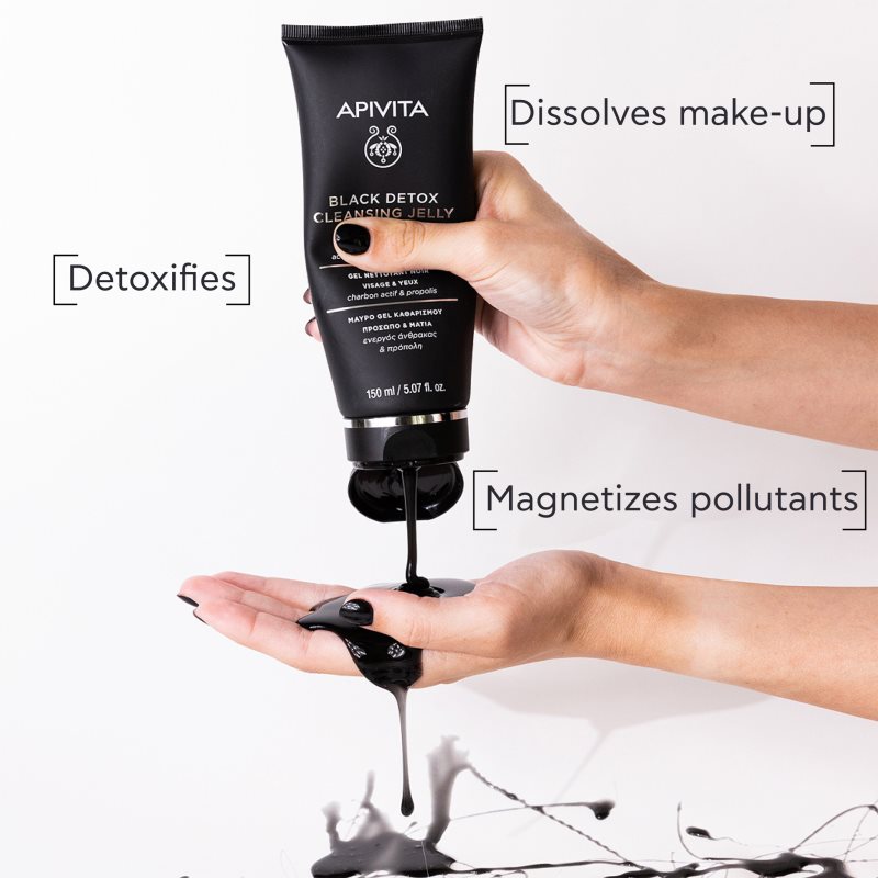 Apivita Cleansing Black Detox Cleansing Gel почистващ гел с активен въглен за лице и очи 150 мл. на ниска цена