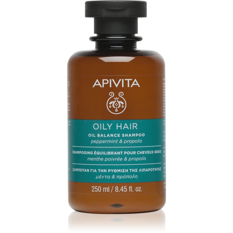 Apivita Oily Hair Oil Balance Shampoo дълбоко почистващ шампоан за мазен скалп за подсилване и блясък на косата 250 мл.