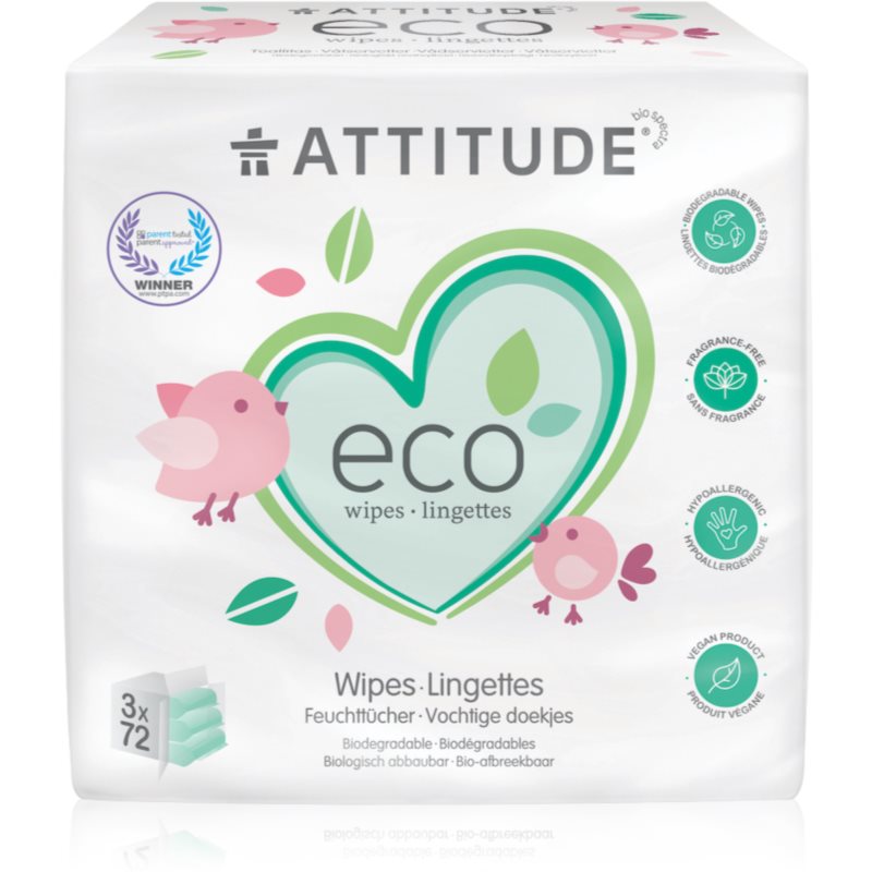 Attitude Eco мокри кърпички без аромат 3x72 бр.