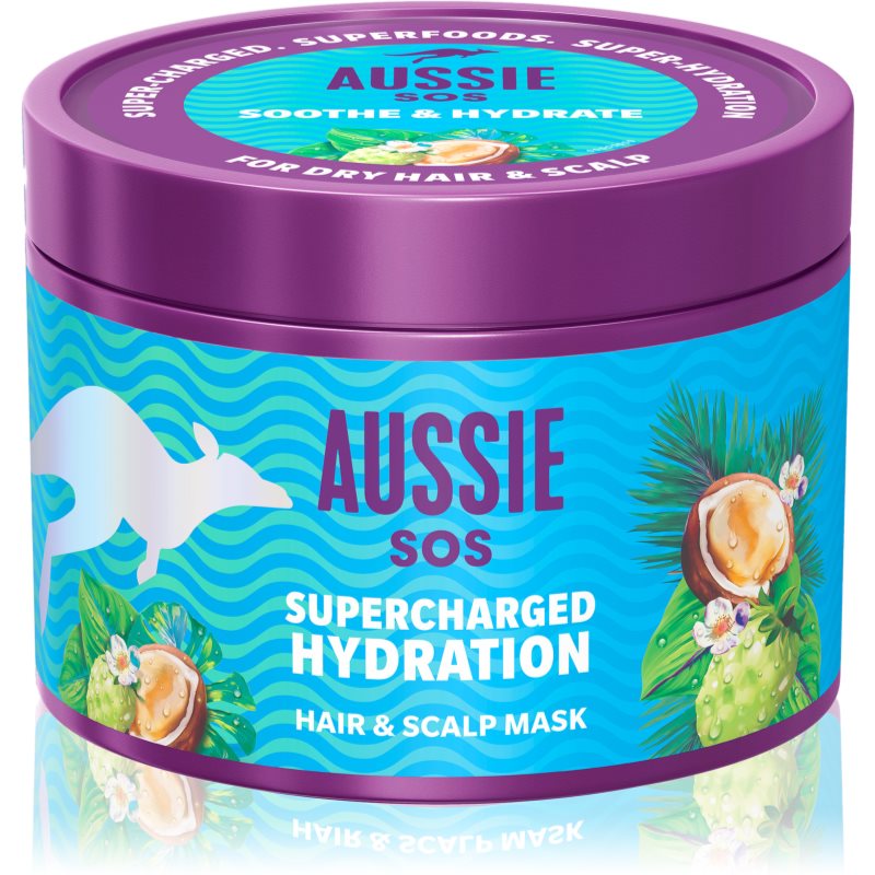 Aussie SOS Supercharged Hydration успокояваща хидратираща маска за коса и скалп 500 мл.