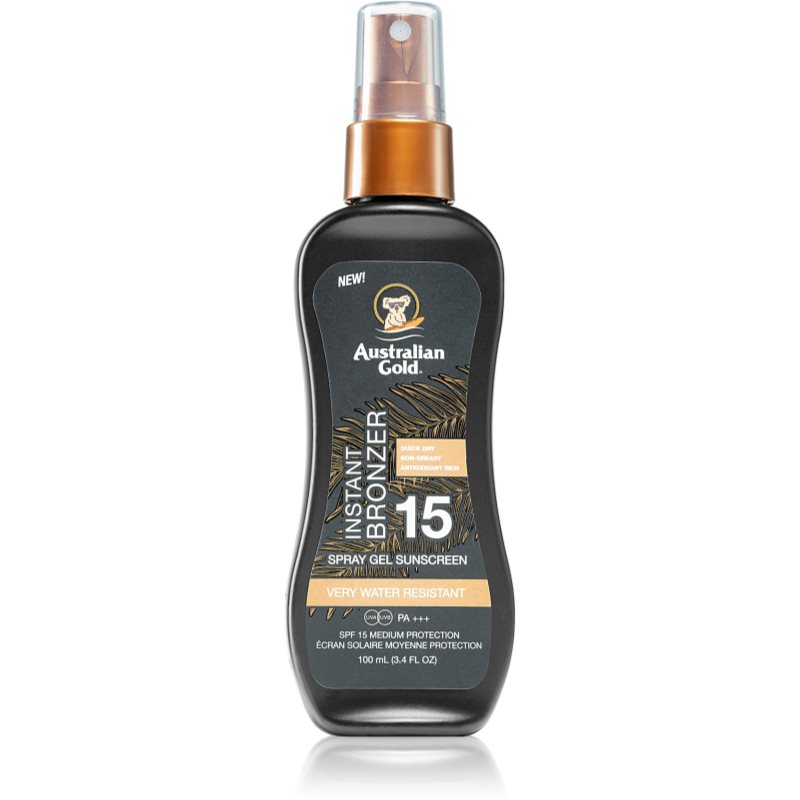 Australian Gold Instant Bronzer слънцезащитен спрей с бронзър SPF 15 100 мл.