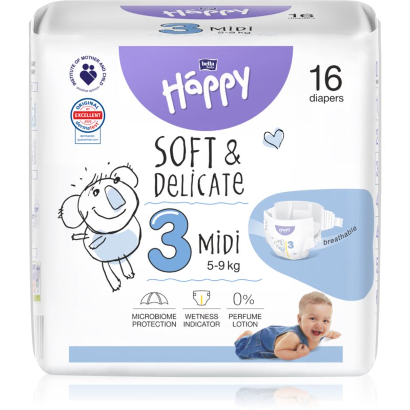BELLA Baby Happy Soft&Delicate Size 3 MIdi еднократни пелени 5-9 kg 16 бр.