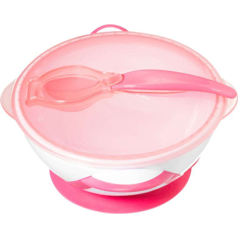 BabyOno Be Active Suction Bowl with Spoon комплект за хранене за деца Pink 6 m+ 2 бр.