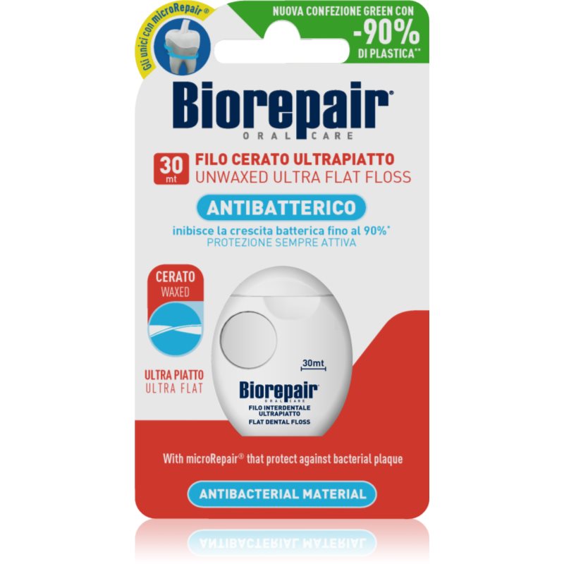 Biorepair Dental Floss Non-Waxed Ultra-Flat конец за зъби без восък за чувствителни зъби Red 30 м
